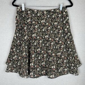 Vintage 90s Express Y2K Floral A-Line Skirt Green Beige Red Forest Fairy Sz L